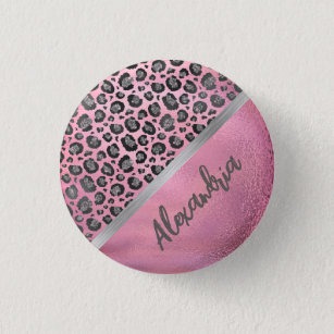 Badge Rond 2,50 Cm Empreinte de léopard Glittery sur brillant rose ch
