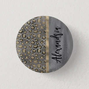 Badge Rond 2,50 Cm Empreinte de léopard Glittery sur Glossy Grey