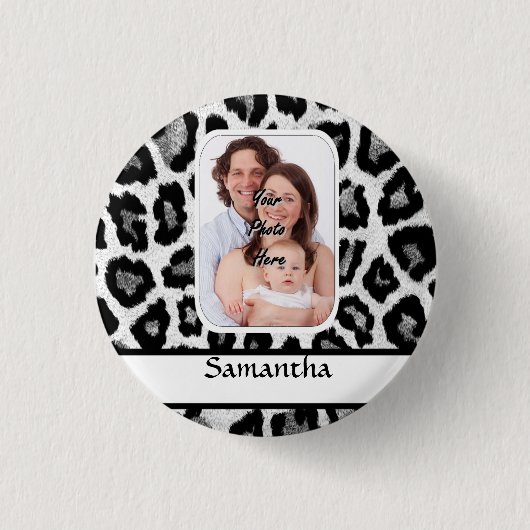 Badge Rond 2,50 Cm Empreinte de léopard noir et blanc (Devant)