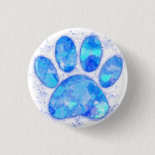 Badge Rond 2,50 Cm Empreinte de patte d'aquarelle bleu (Devant)