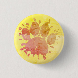 Badge Rond 2,50 Cm Empreinte de patte Distressed Paint Splatter Dog