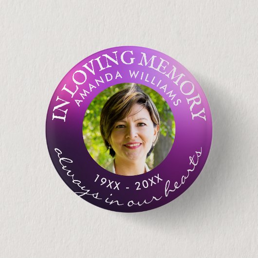 Badge Rond 2,50 Cm En Mémoire Amoureuse Moderne Améthyste Mauve Iris (Devant)
