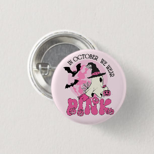 Badge Rond 2,50 Cm En Octobre nous portons Pink Ghost Halloween