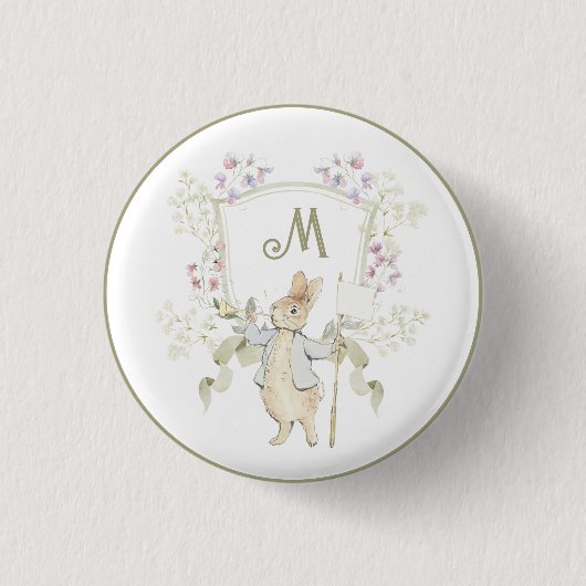 Badge Rond 2,50 Cm en vichy Pierre le Baby shower de Monogramme bleu  (Devant)