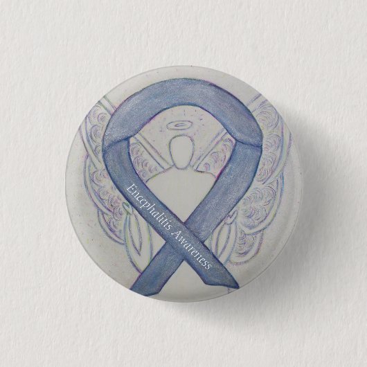 Badge Rond 2,50 Cm Encéphalite Conscience de l'argent Ruban Angel Pin (Devant)