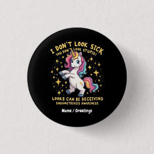 Badge Rond 2,50 Cm Endometriose Sensibilisation Forte Unicorne Guerri