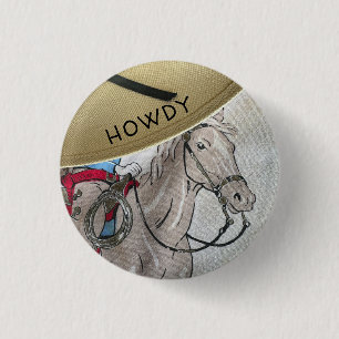 Badge Rond 2,50 Cm Enfants cowboy thème monter un cheval poney