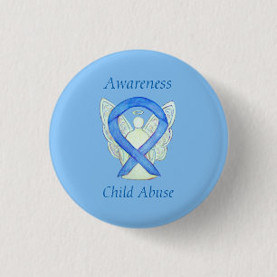 Badge Rond 2,50 Cm Enfants maltraités Blue Sensibilisation Ruban Ange