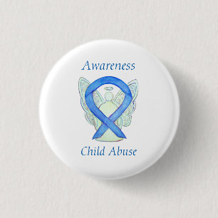 Badge Rond 2,50 Cm Enfants maltraités Blue Sensibilisation Ruban Ange