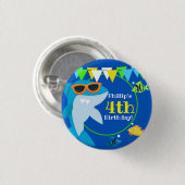 Badge Rond 2,50 Cm Enfants requin bleu Fintastic Anniversaire (Devant & derrière)