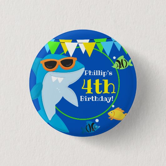 Badge Rond 2,50 Cm Enfants requin bleu Fintastic Anniversaire (Devant)