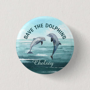 Badge Rond 2,50 Cm ENREGISTREZ L'Aquarelle DOLPHINS - Cause