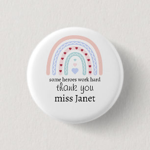 Badge Rond 2,50 Cm Enseignant Personnalisé Noël Rose Cœurs Arc-en-Cie