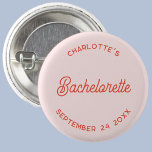 Badge Rond 2,50 Cm Enterrement de vie de jeune fille personnalisé écr<br><div class="desc">Un design de typographie chic moderne en orange et rose blush pour que vos invités célèbrent un enterrement de vie de jeune fille spécial avec style. Changez le texte pour personnaliser.</div>