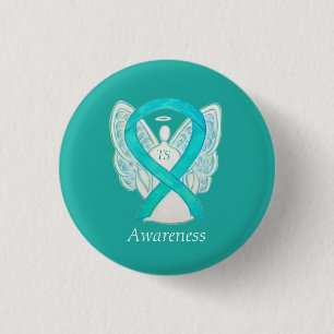 Badge Rond 2,50 Cm Épingle d'angle Turquoise de ruban de sensibilisat