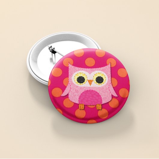 Badge Rond 2,50 Cm Épingle de bouton de Chouette rose