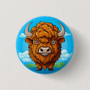 Badge Rond 2,50 Cm Épinglette de bison de dessin animé pour les amate