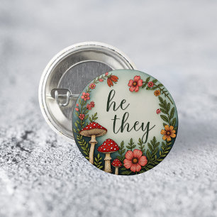 Badge Rond 2,50 Cm Épinglette de pronom cottagecore He/They LGBTQ