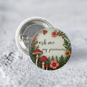 Badge Rond 2,50 Cm Épinglette de pronoms cottagecore Demande-moi mes