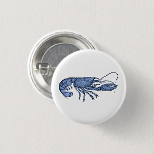 Badge Rond 2,50 Cm Épinglette d'image rétro vintage homard bleu