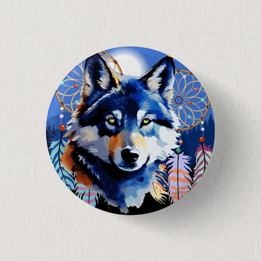 Badge Rond 2,50 Cm Esprit animal indigène Wolf (Devant)