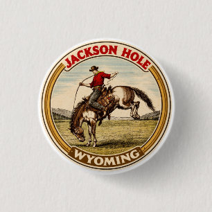 Badge Rond 2,50 Cm Étalon Jackson Hole Buckin Bronco wyoming