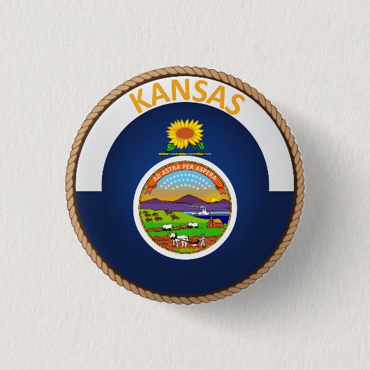 Badge Rond 2,50 Cm État de bouton de joint de drapeau du Kansas (Devant)