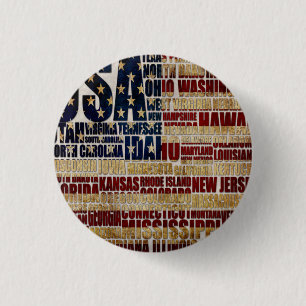 Badge Rond 2,50 Cm États-Unis et leurs États fédéraux en étoiles et b