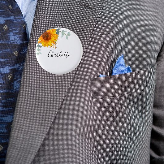 Badge Rond 2,50 Cm Étiquette de nom de verdure d'eucalyptus tournesol