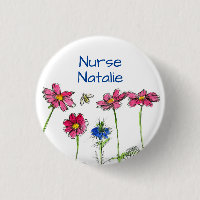 Étiquette de nom d'infirmière avec fleurs de cosmo