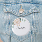 Badge Rond 2,50 Cm Étiquette de nom floral blanc de eucalyptus