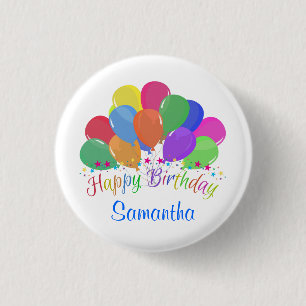 Badge Rond 2,50 Cm Étoiles colorées de ballons de joyeux anniversaire