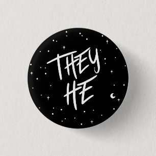 Badge Rond 2,50 Cm Étoiles Ils/Il Pronounes