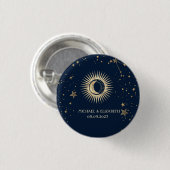 Badge Rond 2,50 Cm Étoiles Soleil Or Céleste Et Lune (Devant & derrière)