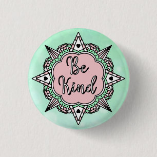 Badge Rond 2,50 Cm Être gentil Mint vert et rose