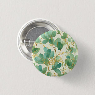 Badge Rond 2,50 Cm Eucalyptus Feuille Green et Gold Design