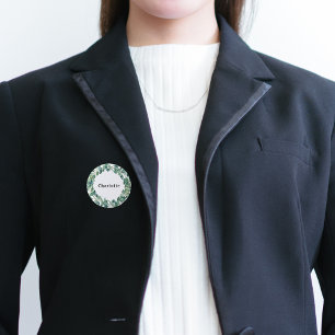 Badge Rond 2,50 Cm Eucalyptus vert nom bouton