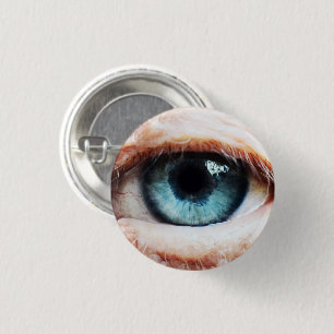 Badge Rond 2,50 Cm Eyeball effrayant et Oeil Bleu d'Halloween /zombie