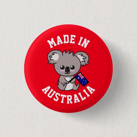 Badge Rond 2,50 Cm Fabriqué En Australie : Koala tenant le drapeau au (Devant)