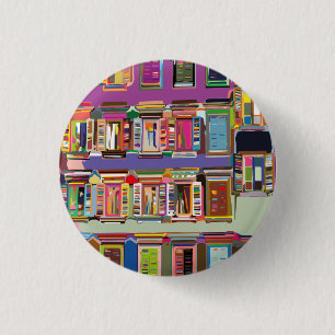Badge Rond 2,50 Cm Façade de construction avec fenêtres Multicolore