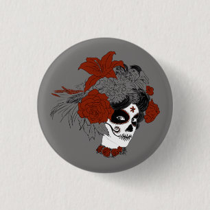 Badge Rond 2,50 Cm Face du crâne Día de los Muertos
