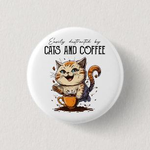 Badge Rond 2,50 Cm Facilement Distrait Par Les Chats Et Le Café Amour