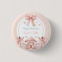 Badge Rond 2,50 Cm Fairy Girls Mushroom House Ribbon Twins Anniversai