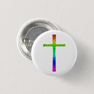 Badge Rond 2,50 Cm Faith Cross Rainbow