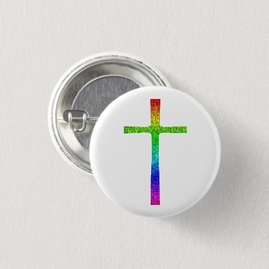 Badge Rond 2,50 Cm Faith Cross Rainbow (Devant & derrière)
