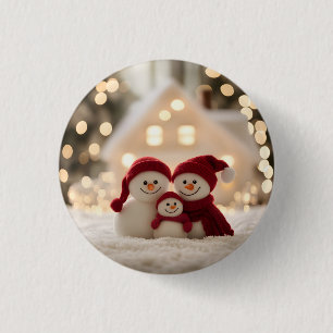 Badge Rond 2,50 Cm Famille de bonhomme de neige mignon Noël d'hiver