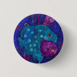 Badge Rond 2,50 Cm Famille de poissons, Sous-marin, Bleu & Violet
