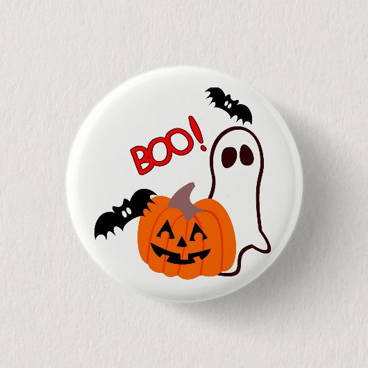 Badge Rond 2,50 Cm Fantôme d'Halloween avec citrouille (Devant)