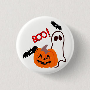 Badge Rond 2,50 Cm Fantôme d'Halloween avec citrouille