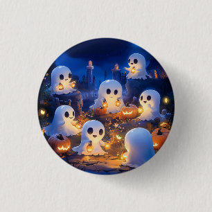 Badge Rond 2,50 Cm Fantômes d'Halloween Lanternes de citrouille Nuit 